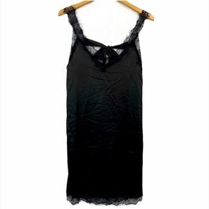 NWT JLuxLabel Black Silky Satin Slip Dress Bow Back Chemise Lace Detail
